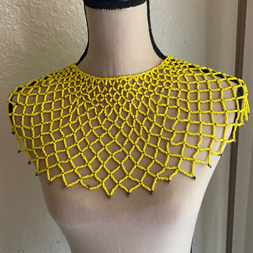 Handcrafted Bright Yellow Beaded Lattice Necklace